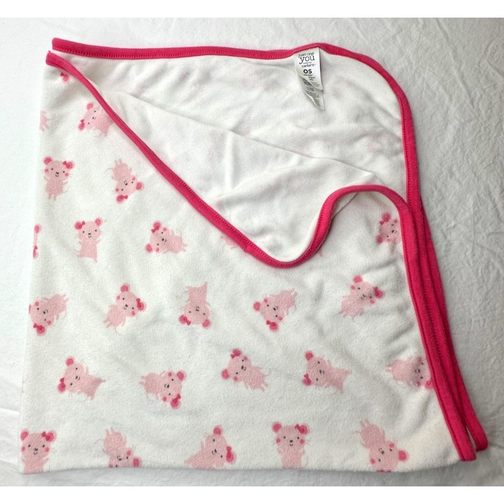 Just One You‎ Baby Blanket Pink Mouse White Terry Cloth Receiving Swaddle 28x27